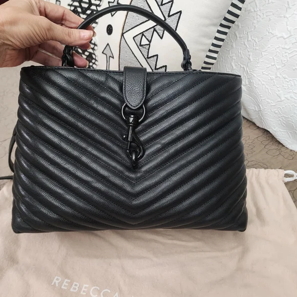 Rebecca Minkoff Black Edie Large Chevron Satchel - Picture 6 of 8